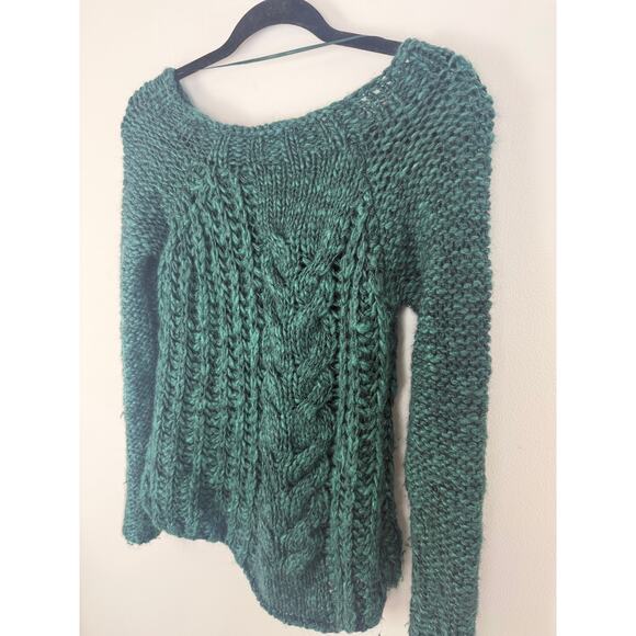 Free People Womens Chunky Cable Knit Wool Mohair Long Sleeve Green Sweater XS - Picture 6 of 8